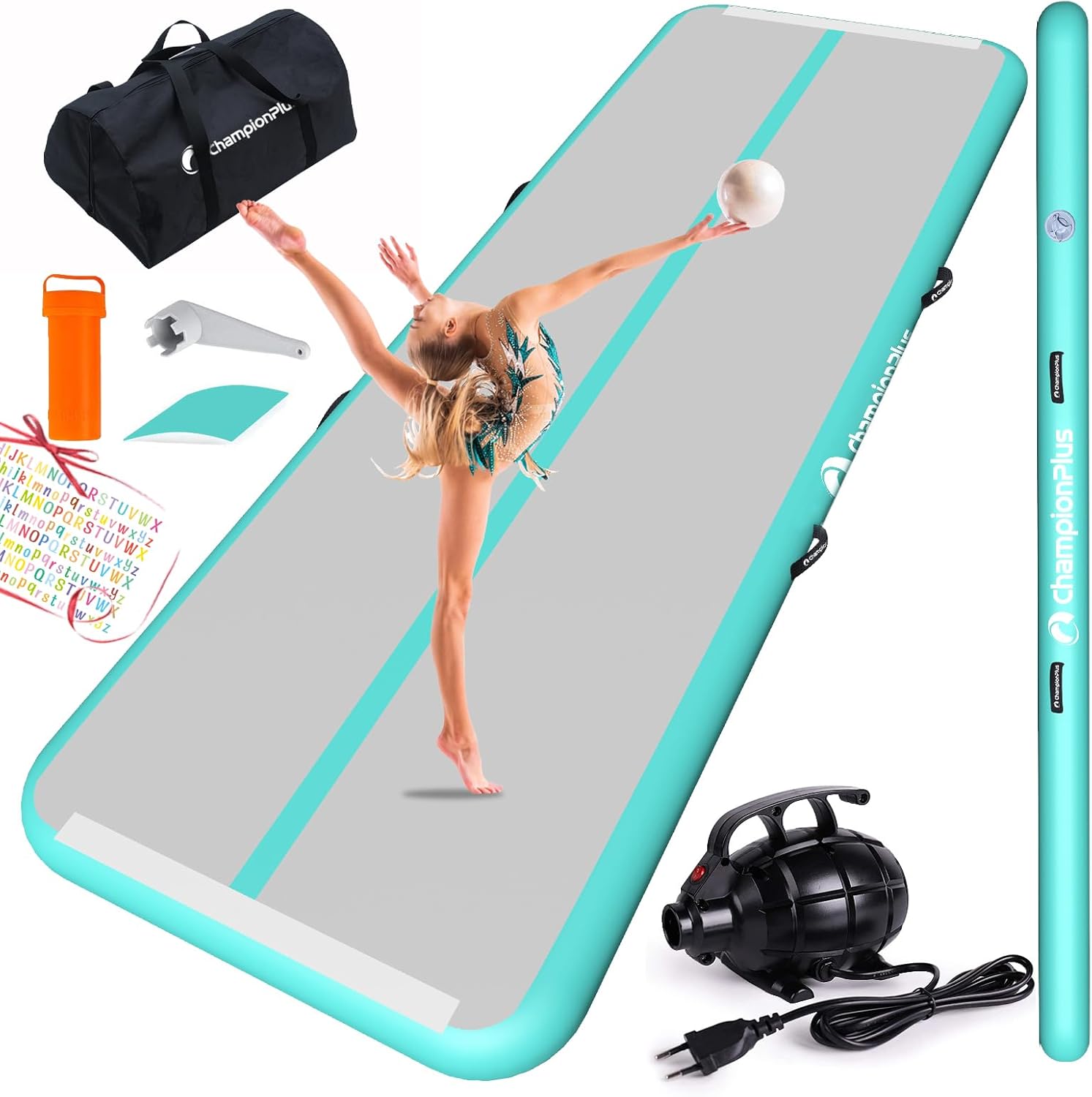 ChampionPlus 10ft 13ft 16ft 20ft Air Track Tumbling Mat Inflatable Gymnastics Mat 4/8 inches Thickness Airtrack Tumbling Mats for Home Training Cheerleading Yoga with Air Pump