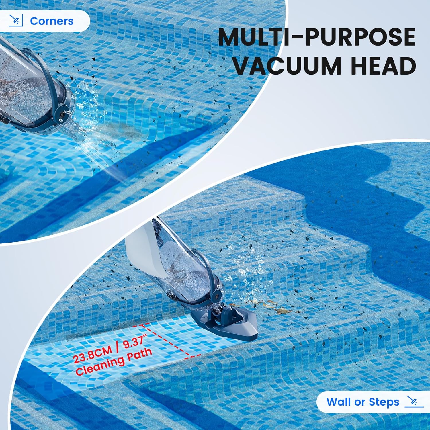 Pool Vacuum for Above Ground Pool with a Telescopic Pole, Running time up to 1H, T403 Handheld Rechargeable Pool Cleaner with Powerful Suction up to 18.5 gallons/min, Ideal for Leaves, Debris