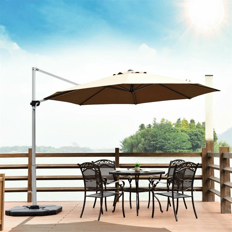 11 FT Patio Offset Cantilever Umbrella 360�� Rotation Tilt with Cross Base & Crank Handle