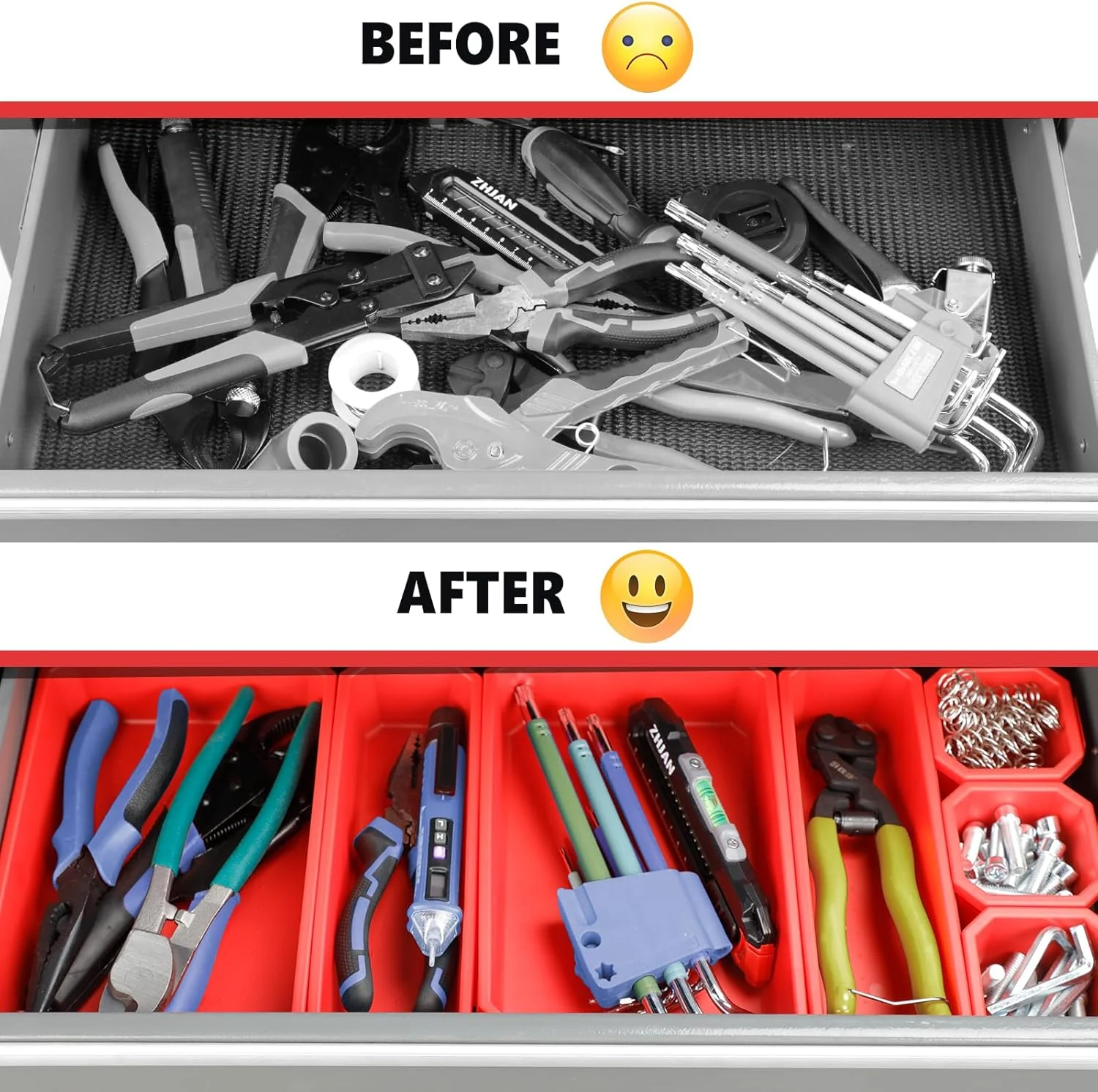 Tool Chest 8-Drawer | 42'' Large Rolling Tool Chest with Wheels | Detachable Top Metal Tool Box | Garage Storage Cabinet for Repair Room,Warehouse | Rolling Tool Box with Hooks,Liners,Tray Divider