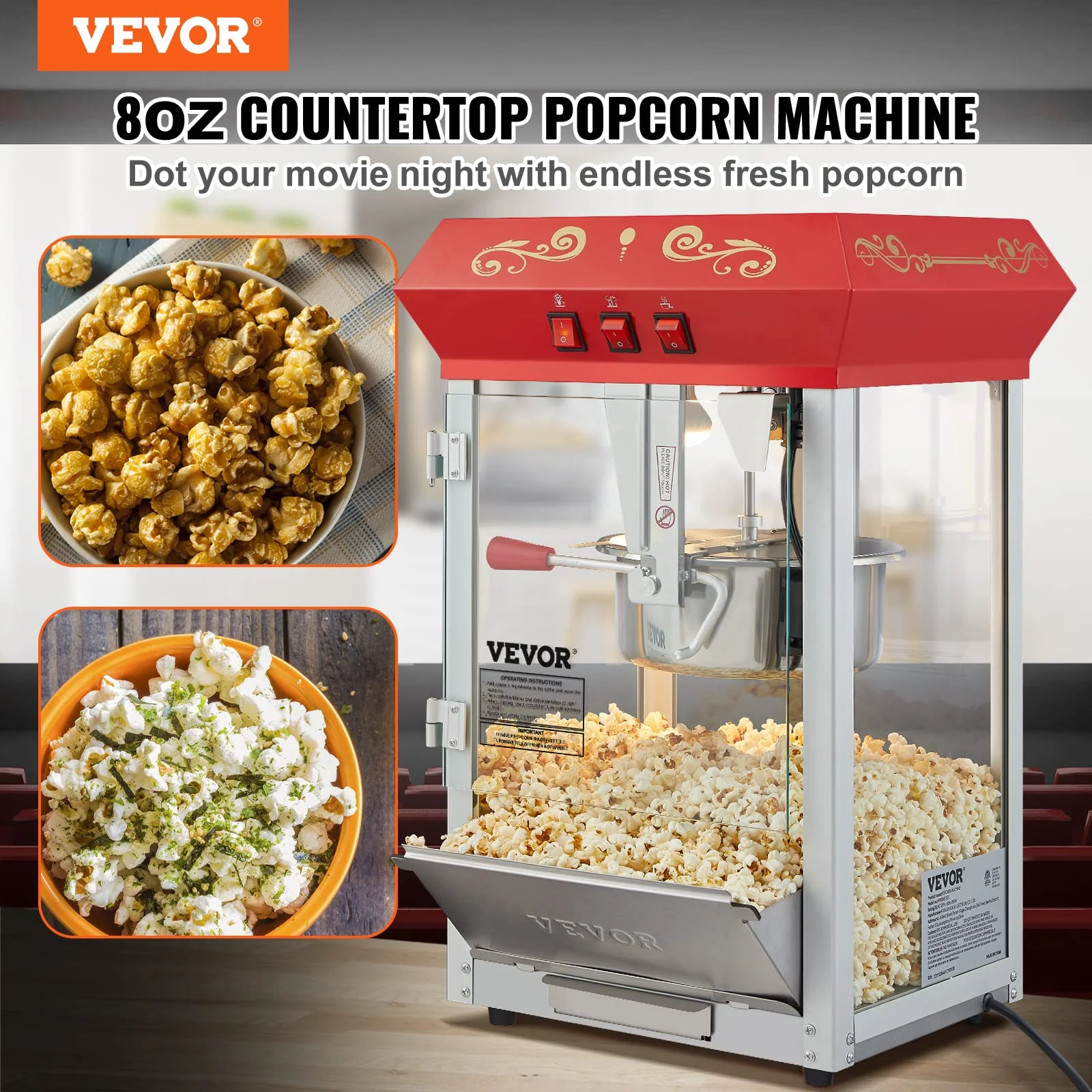 VEVOR Commercial Popcorn Machine for 48 Cups per Batch