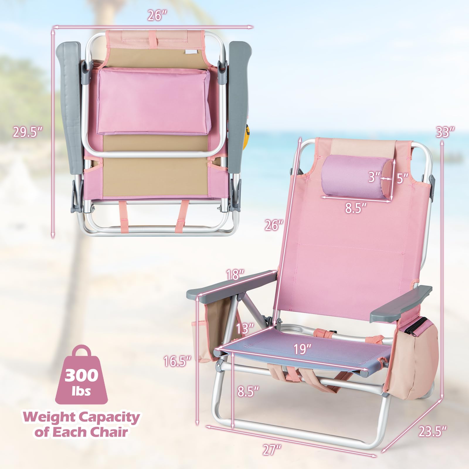Backpack Beach Chairs, 4 Pcs Portable Camping Chairs with Cool Bag and Cup Holder