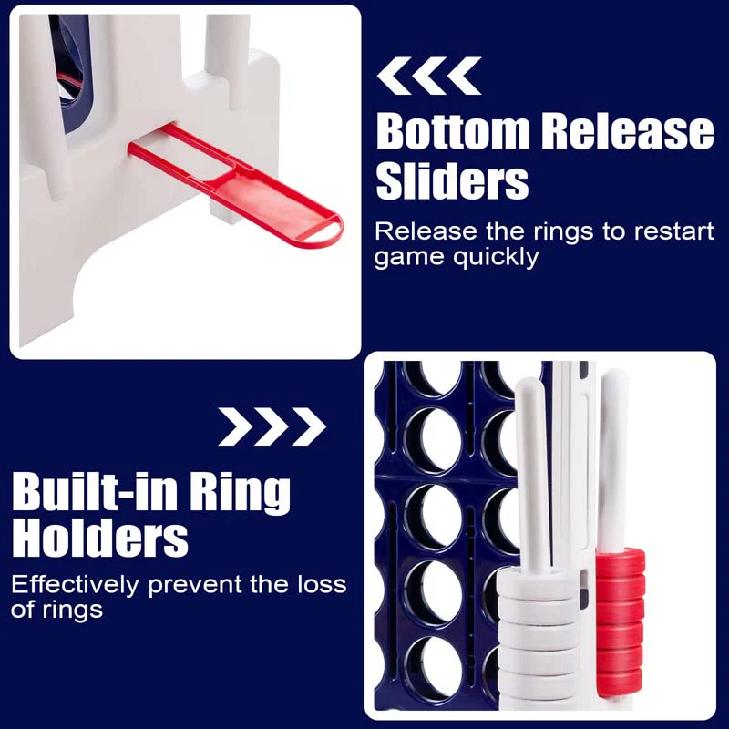 Giant 4-In-A-Row, Jumbo 4-to-Score Giant Game Set with 42 Jumbo Rings & Quick-Release Slider