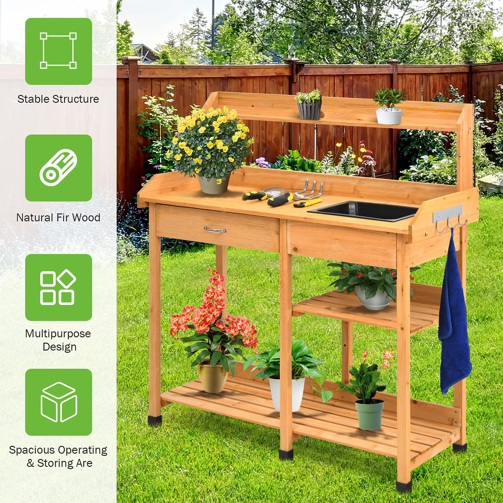 Giantex Garden Potting Bench Table, Wooden Potting Work Table