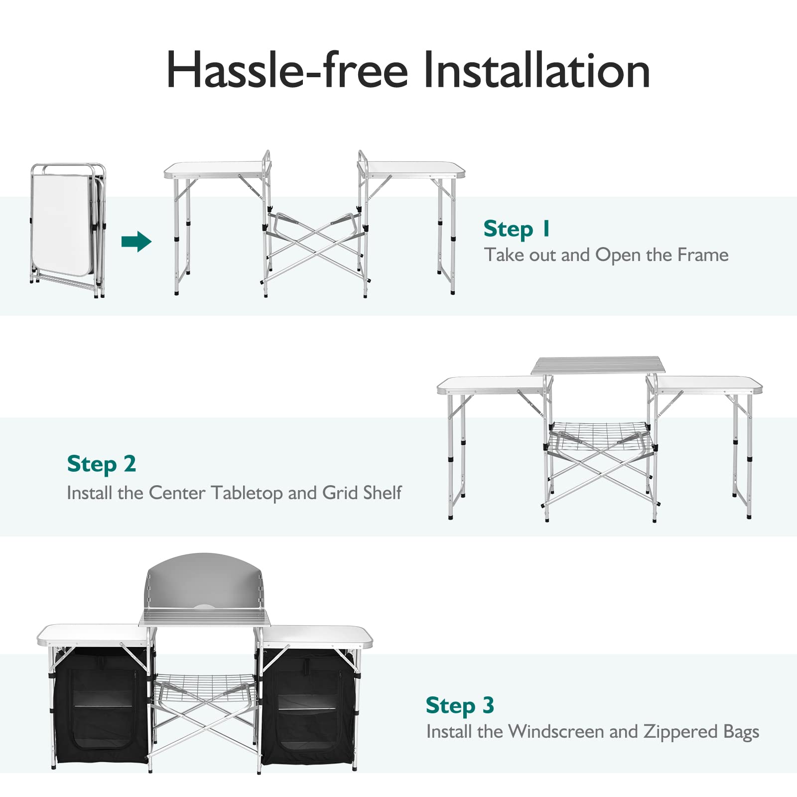 Folding Camping Kitchen Table with Storage