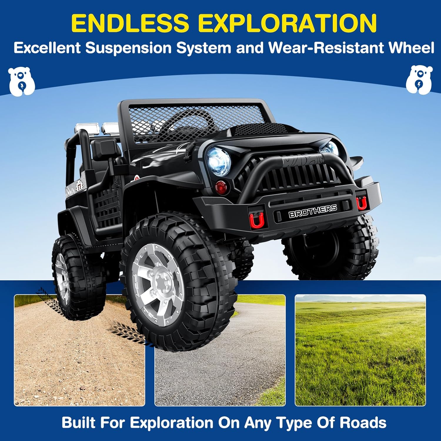 L8 Ride On Car, 2 Seater, 12V Kids Electric Car w/Remote Control, 4-Wheel Suspension, Bluetooth Speaker, Multi Music Modes, 3 Speeds, LED Lights, Xmas & Birthday Gift Ideas for Kids Ages 3+