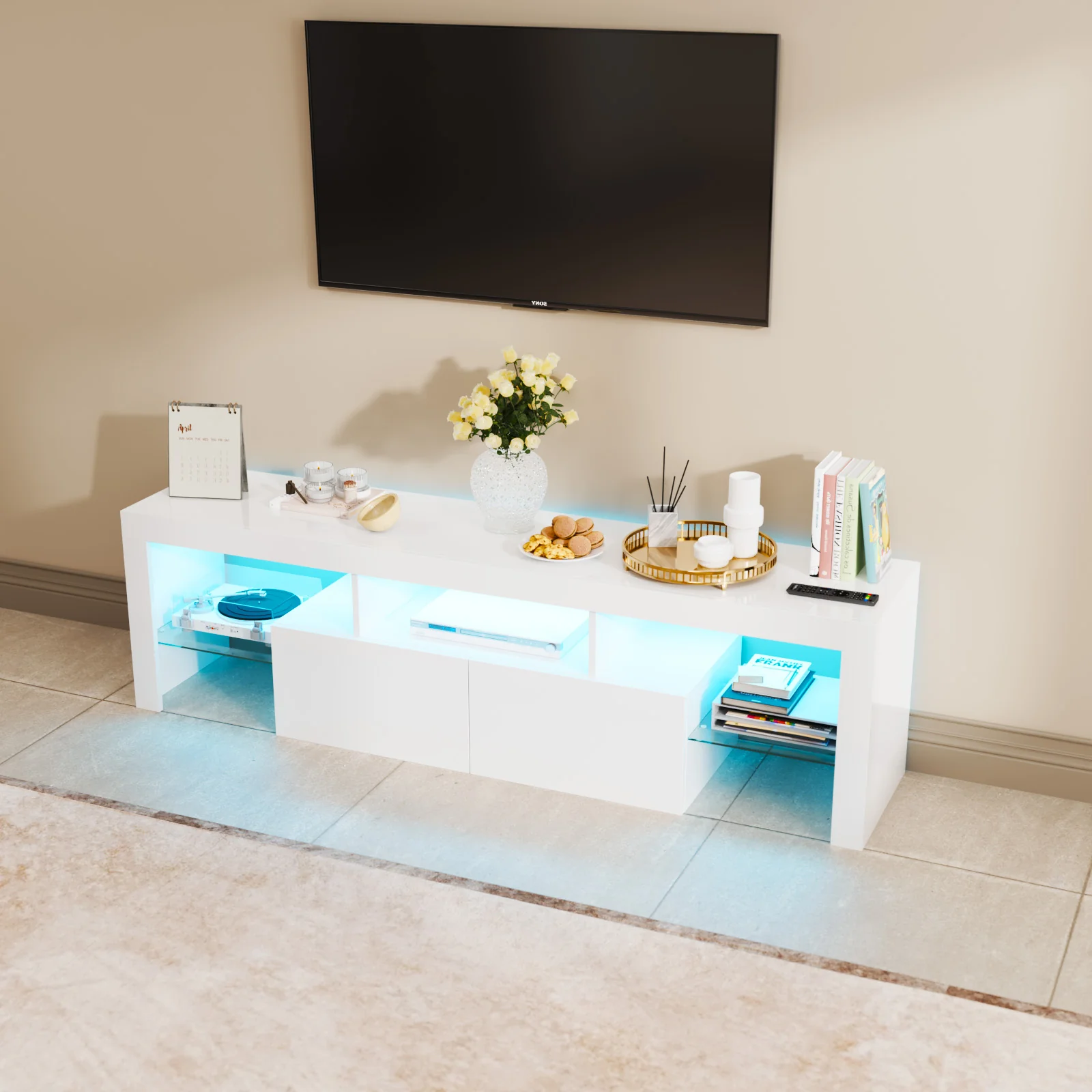TV Cabinet 160cm RGB LED Entertainment Unit White