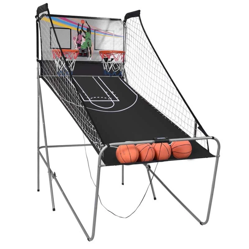 2 Player Foldable Basketball Arcade Game with 4 Balls, Indoor Double Shot Electronic Basketball Game