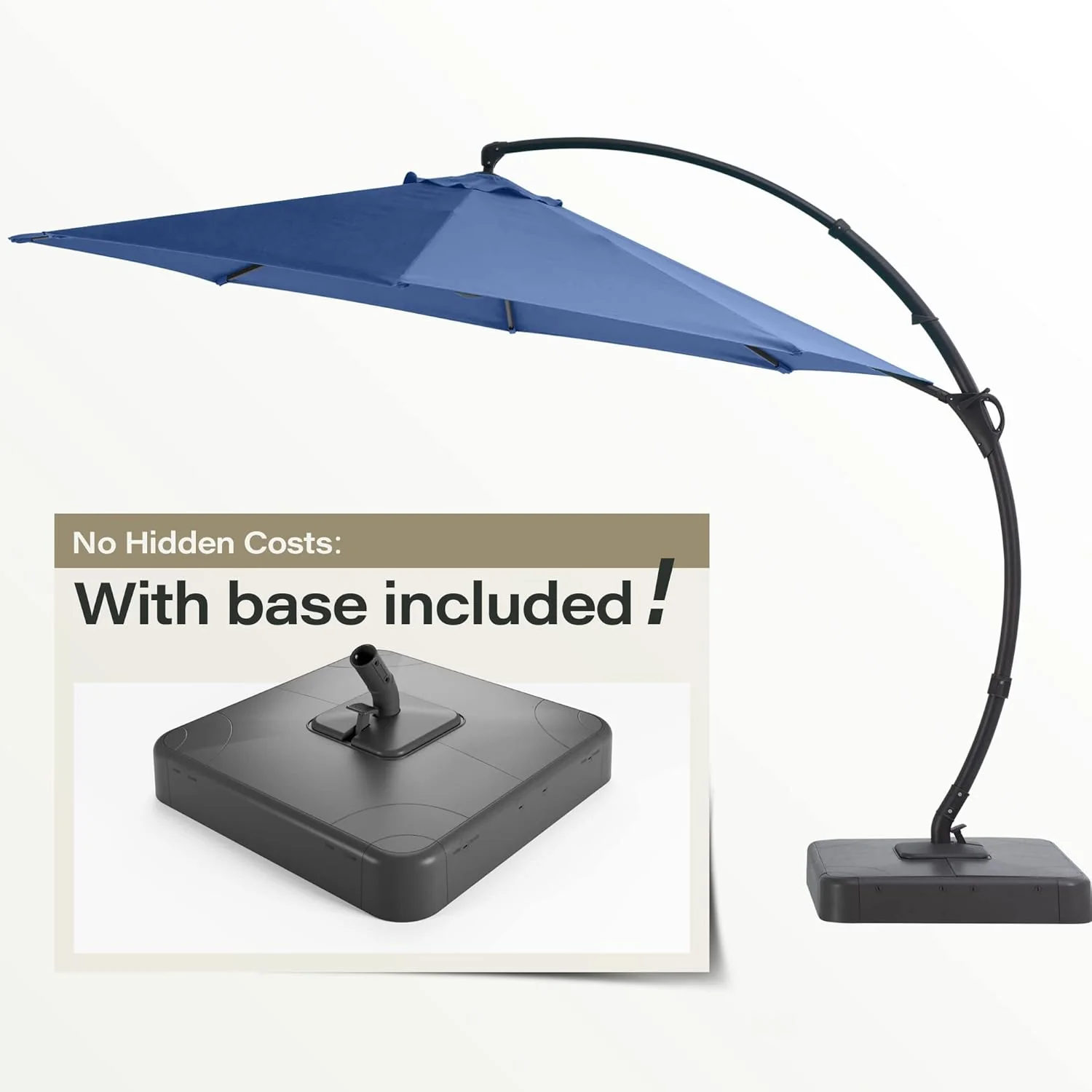 LAUSAINT HOME Outdoor Patio Umbrella with Base included, 11 FT Deluxe Curvy Cantilever Umbrella Heavy Duty Offset Hanging Umbrella with 360�� Rotation for Market, Pool, Garden, Backyard, Deck (Beige)