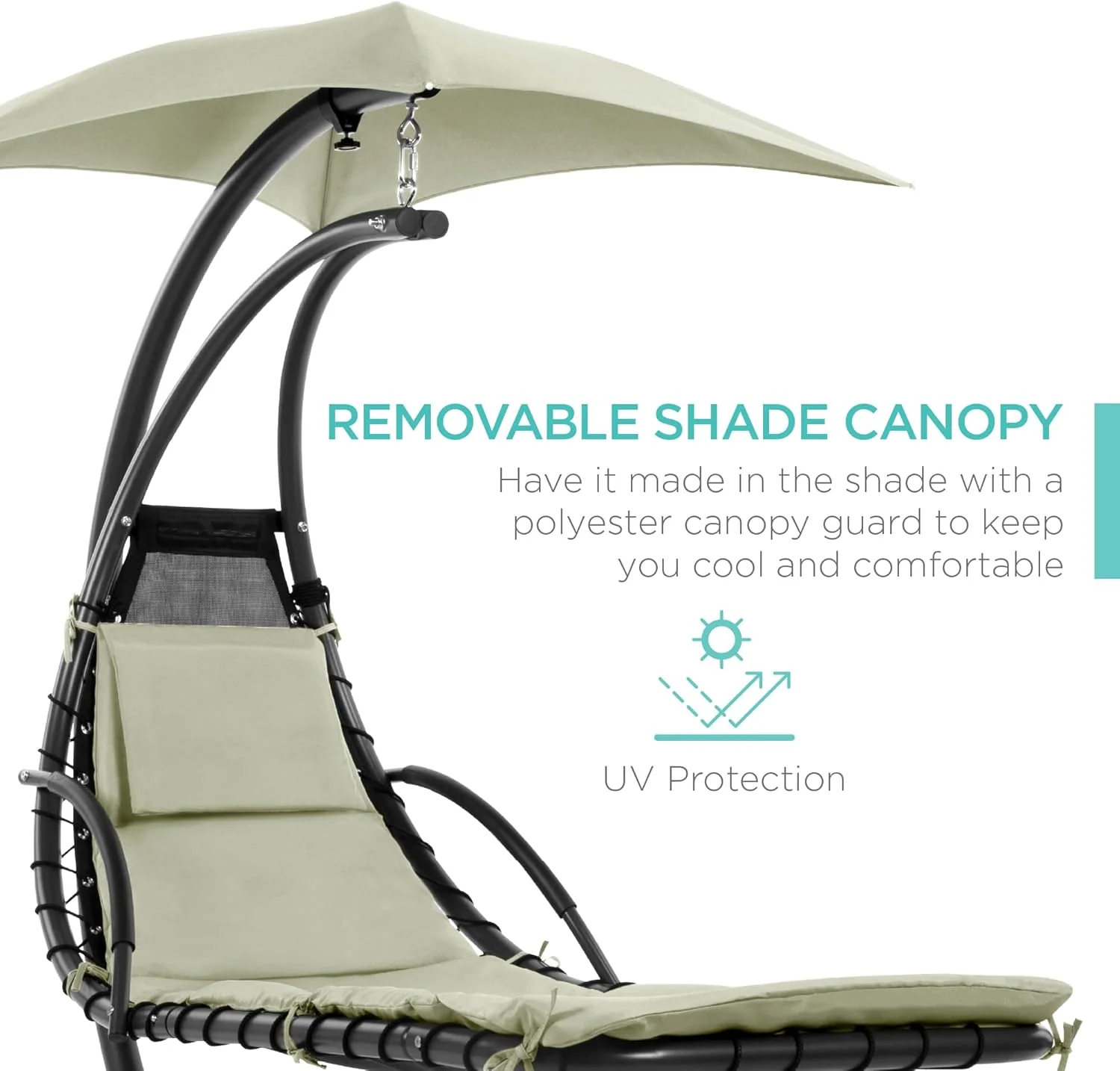Best Choice Products Outdoor Hanging Curved Steel Chaise Lounge Chair Swing w/Built-in Pillow and Removable Canopy - Charcoal Gray