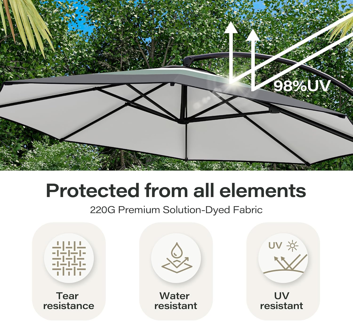LAUSAINT HOME Outdoor Patio Umbrella with Base included, 11 FT Deluxe Curvy Cantilever Umbrella Heavy Duty Offset Hanging Umbrella with 360�� Rotation for Market, Pool, Garden, Backyard, Deck (Beige)
