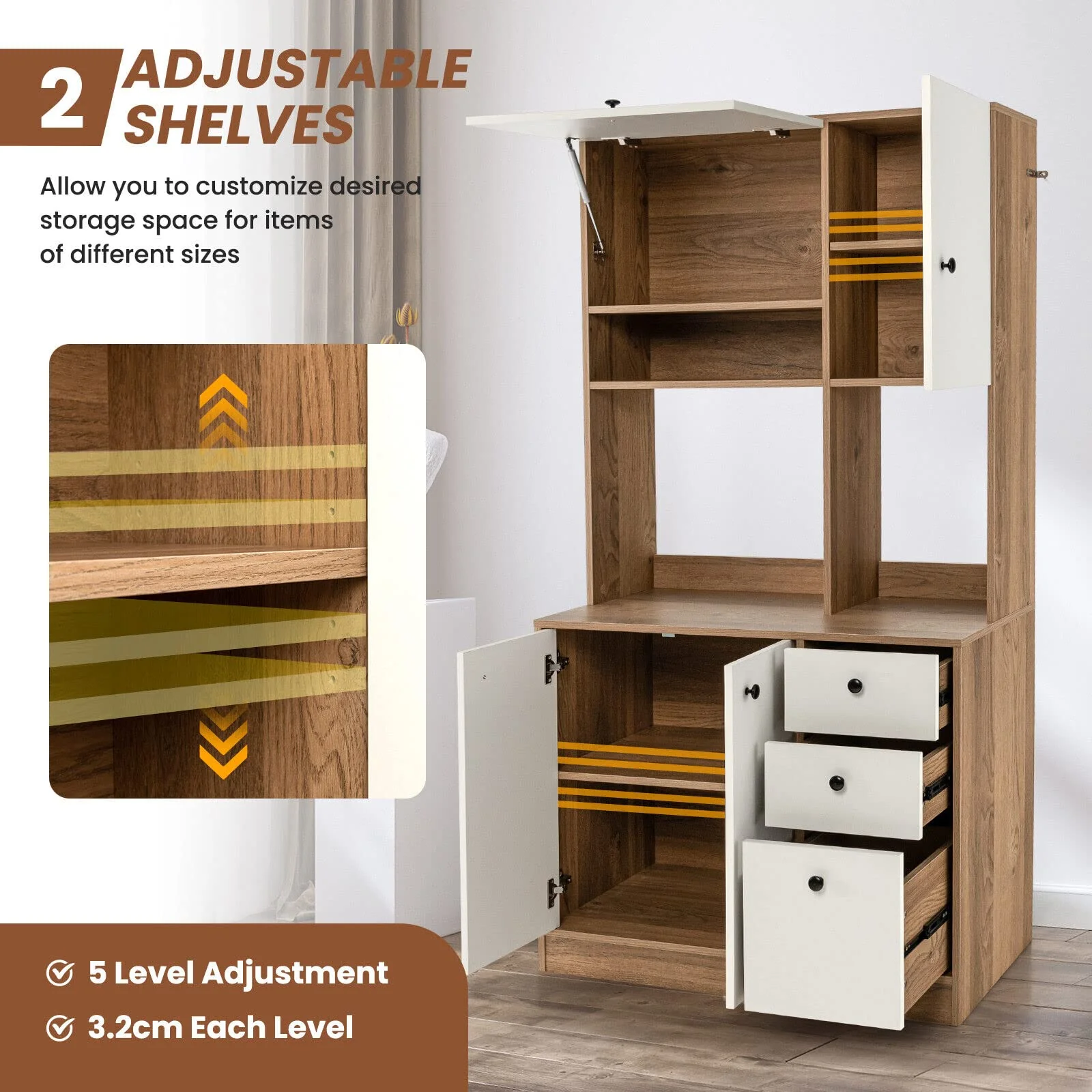 Giantex Buffet Storage Cabinet Kitchen Pantry with 3 Drawers Buffet Sideboard Hutch Cupboard
