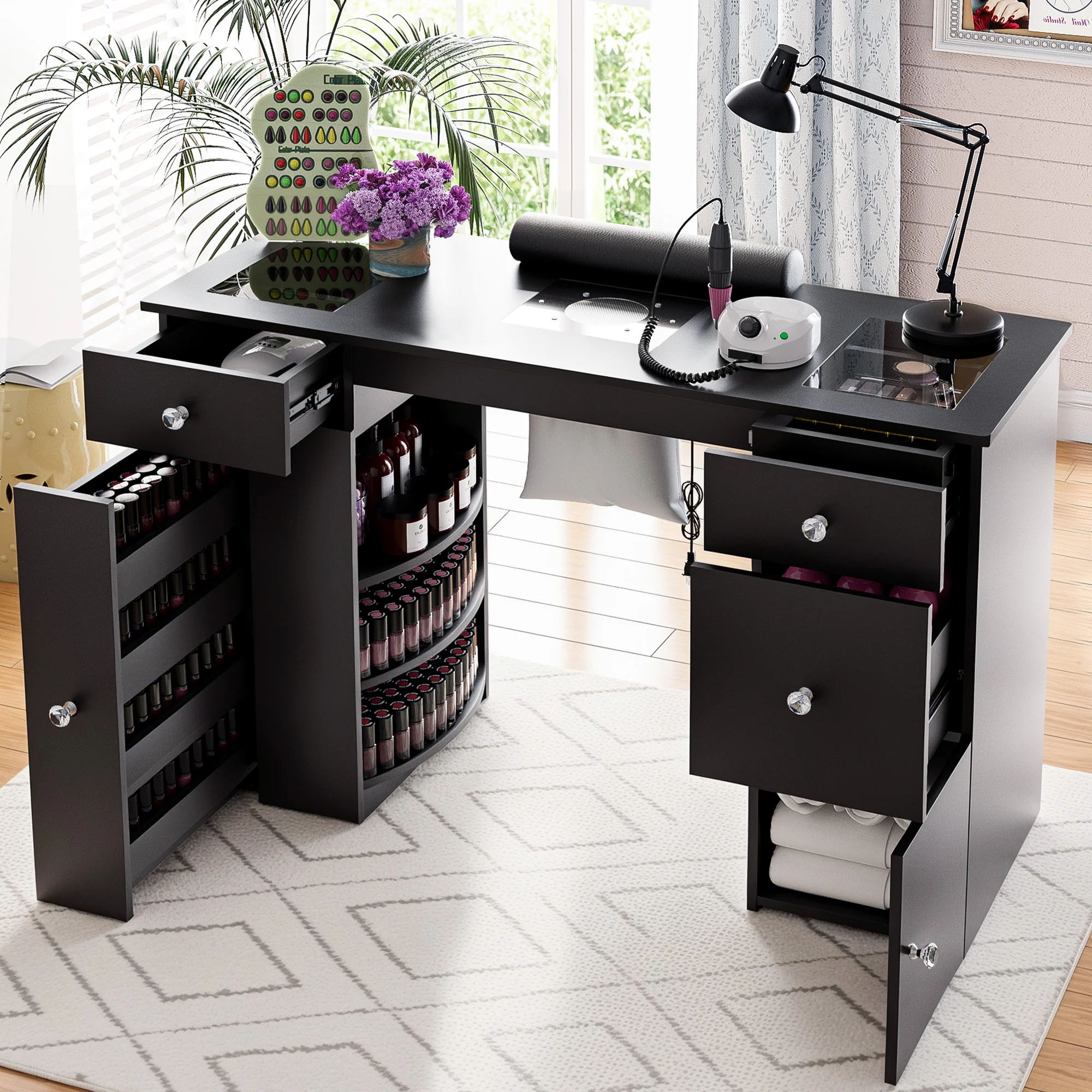 Manicure Table Glass Top w/Dust Collector