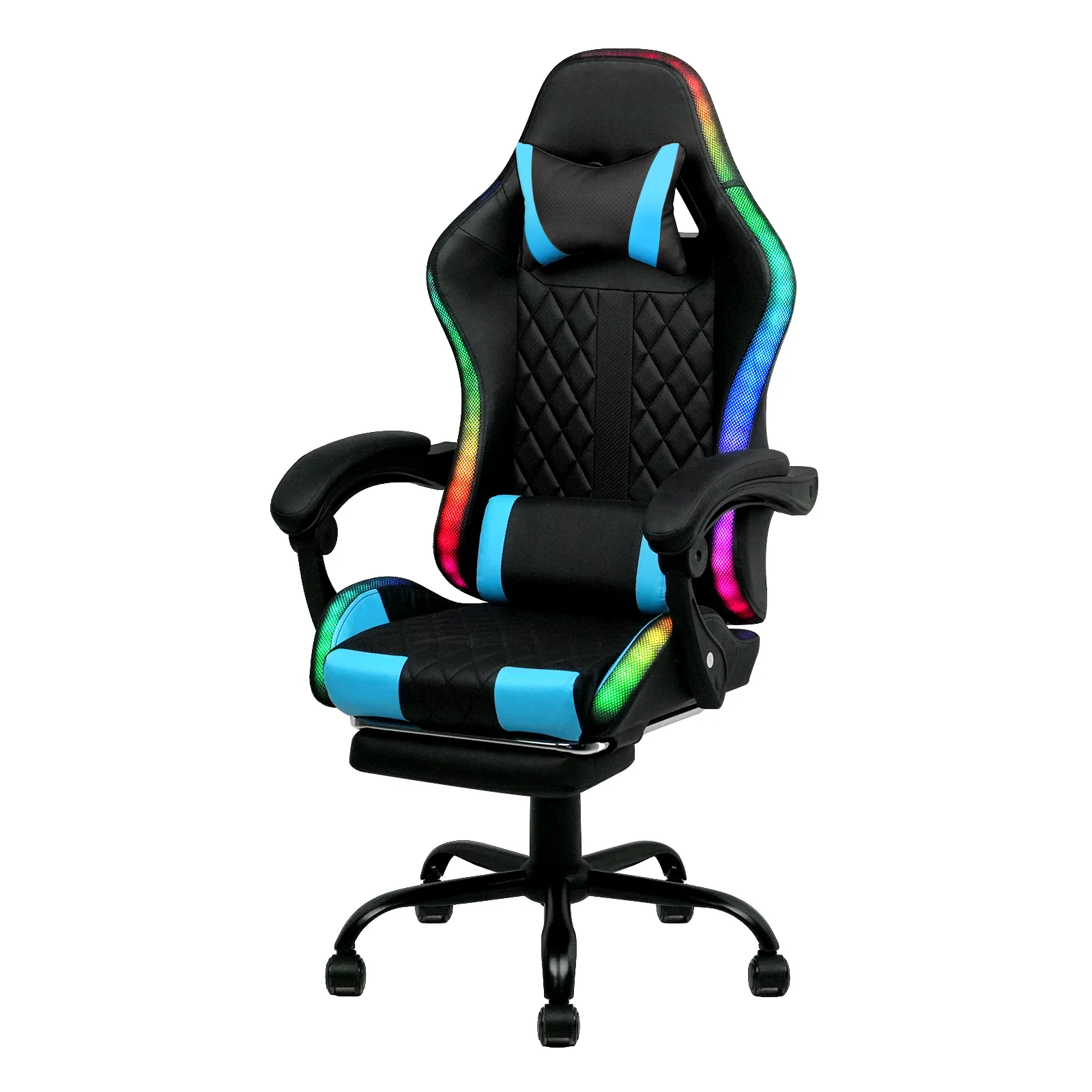 Gaming Chair 12 RGB LED Massage Chair Blue