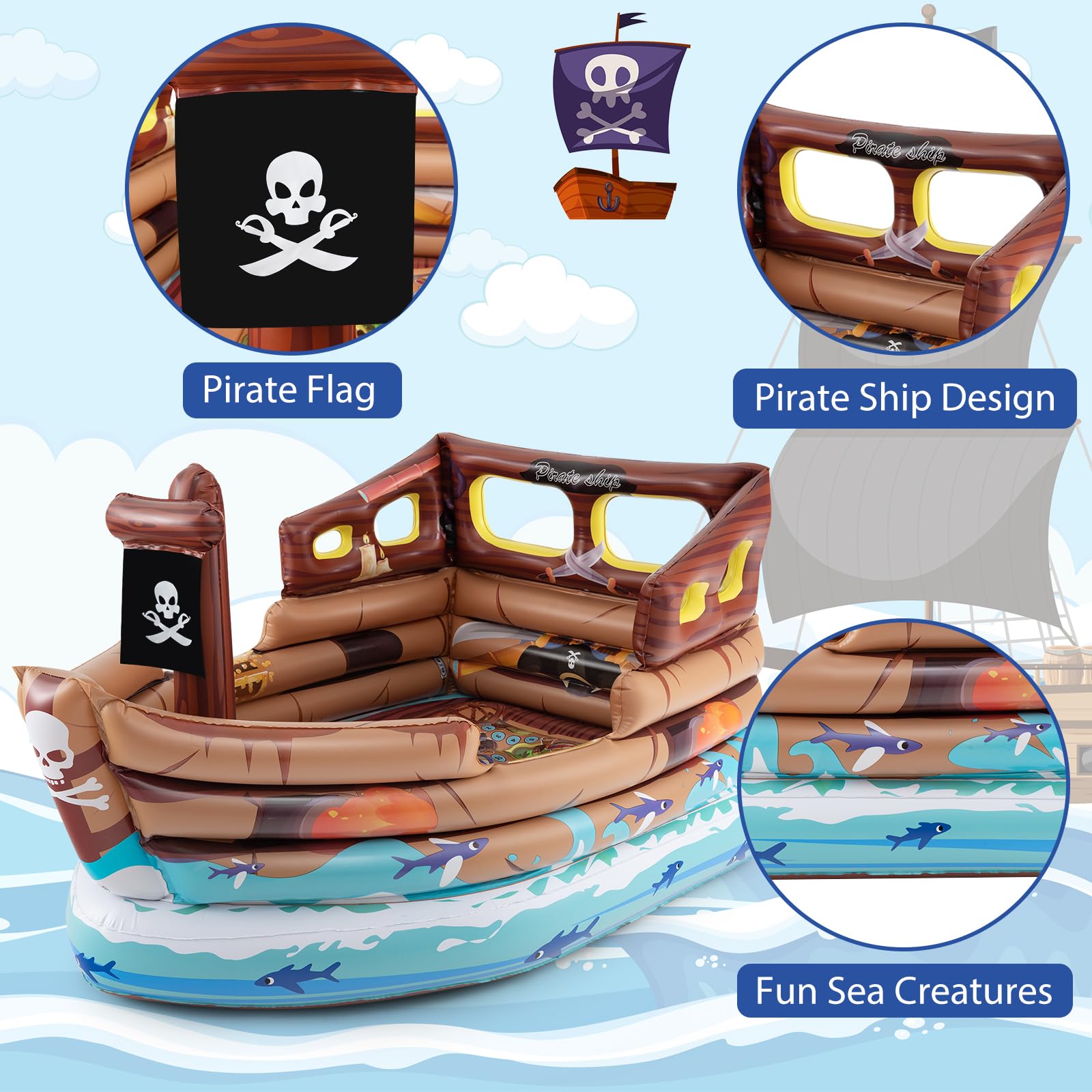 Inflatable Pirate Ship, Blow up Playscape with Built in Motor
