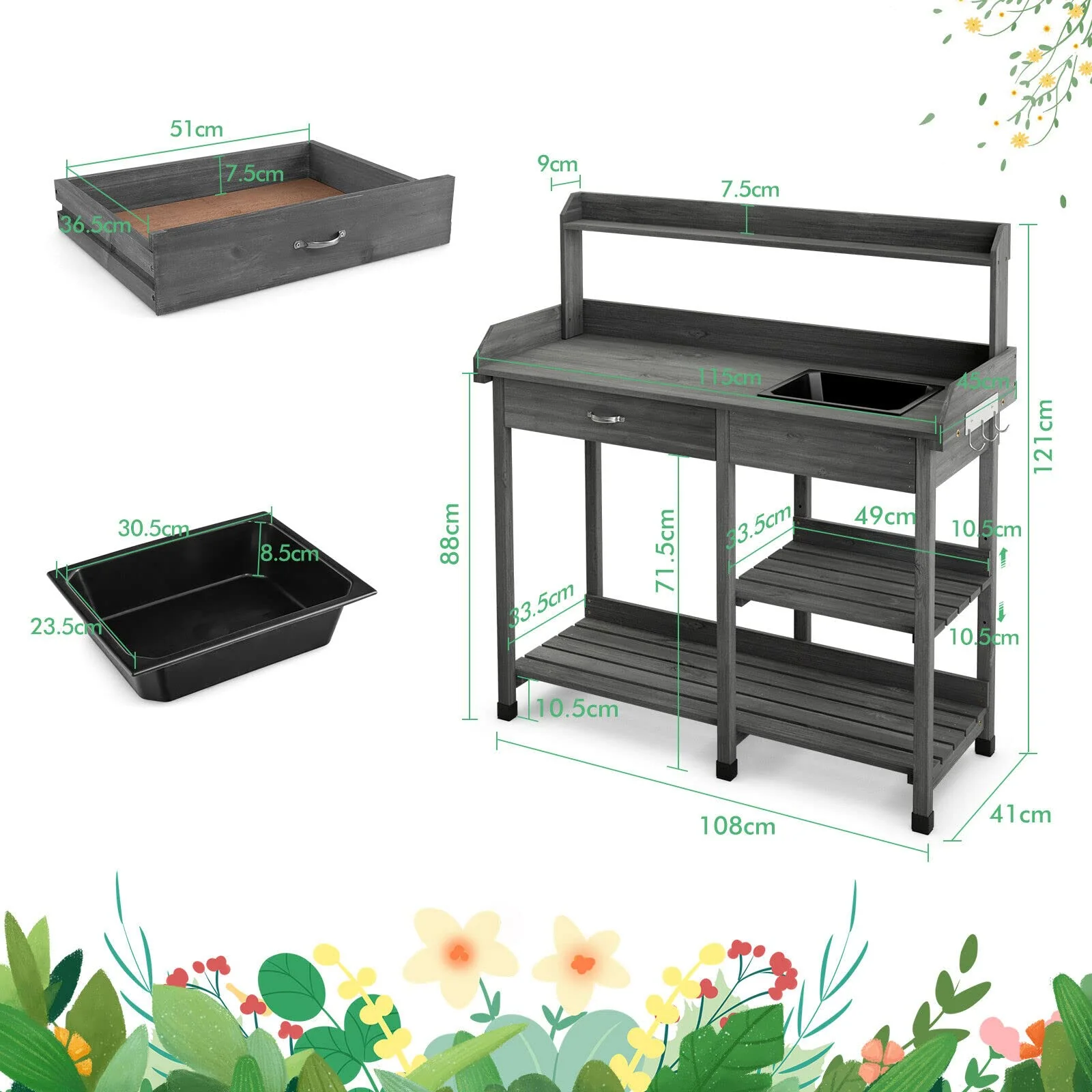 Giantex Garden Potting Bench Table, Wooden Potting Work Table
