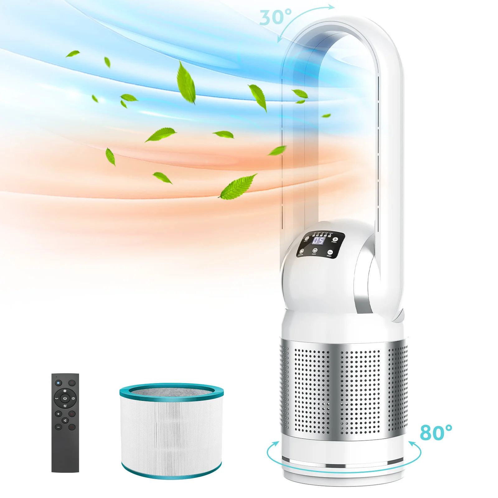 Heater Bladeless Tower Fan with Air Purifier