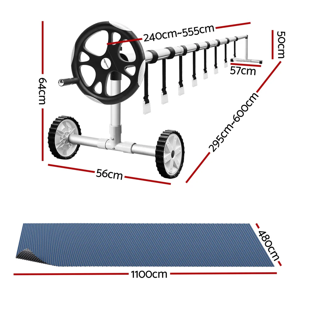 Aqua Buddy Pool Cover 600 Micron 11x4.8m w/ Roller 5.55m Swimming Pools Black Solar Blanket