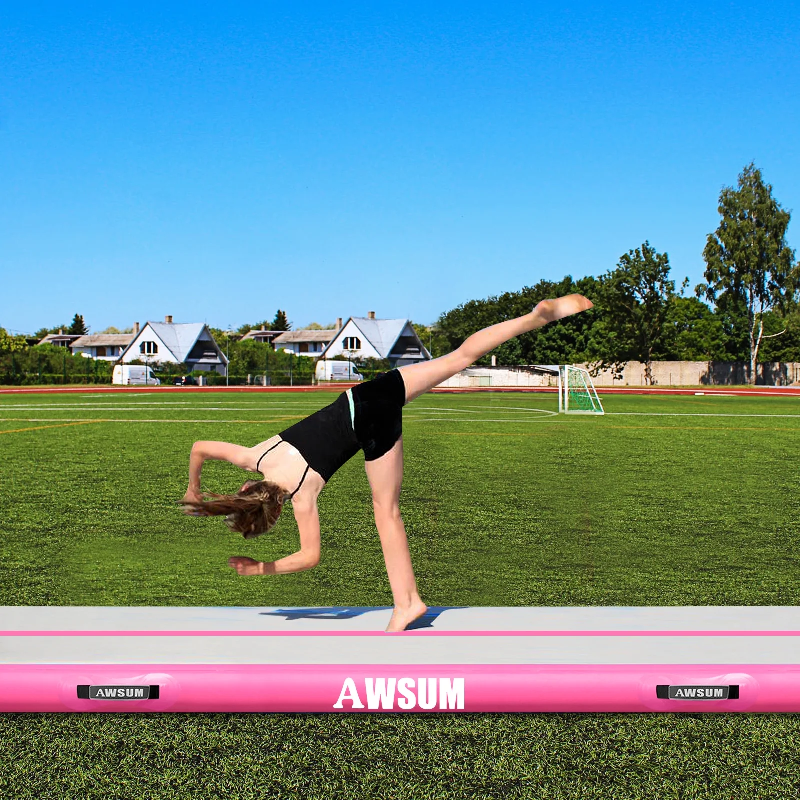 AWSUM Inflatable Air Gymnastics Mat 10 ft 13 ft 16 ft Training mat 4 inches Thick tumble track Air Roller with Electric Pump for Home/Gym