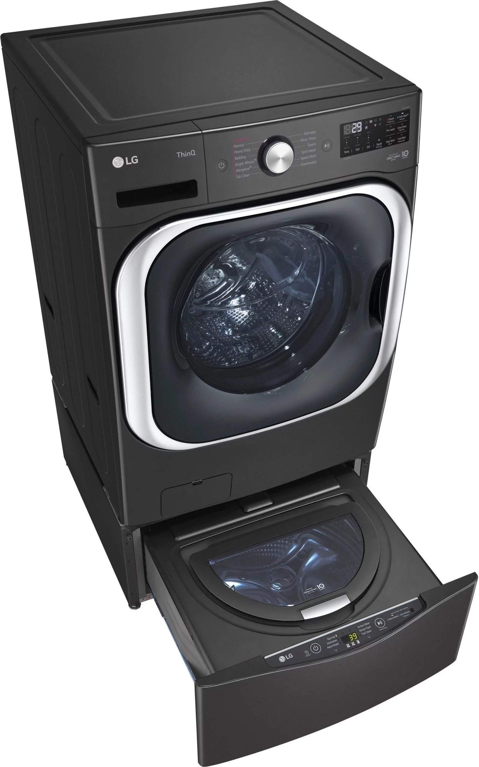 LG �C SideKick 1.0 Cu. Ft. High-Efficiency Smart Top Load Pedestal Washer with 3-Motion Technology �C Black steel