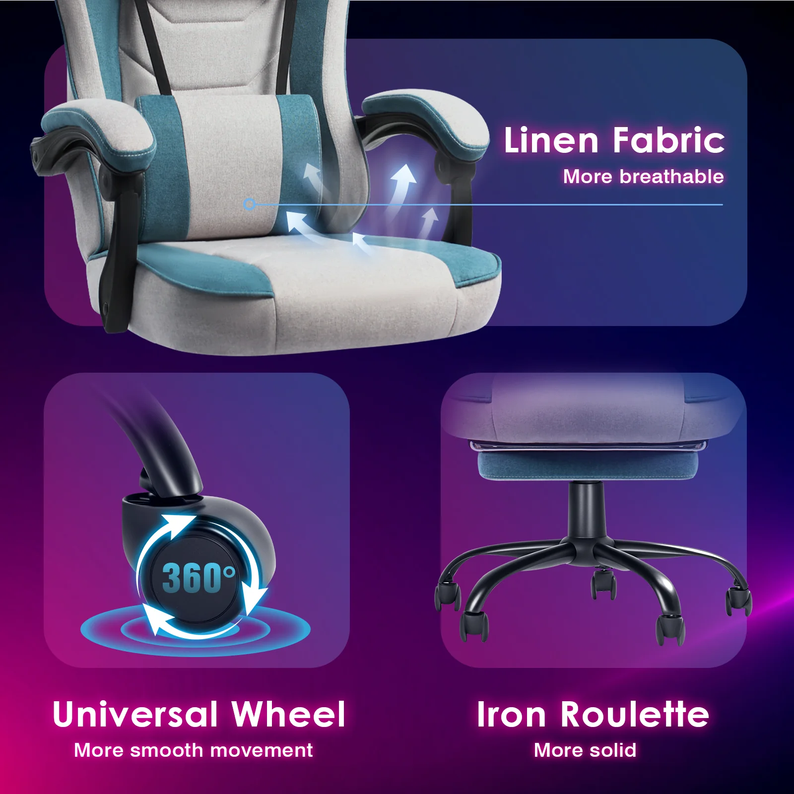 Gaming Chair with Footrest Linen Fabric