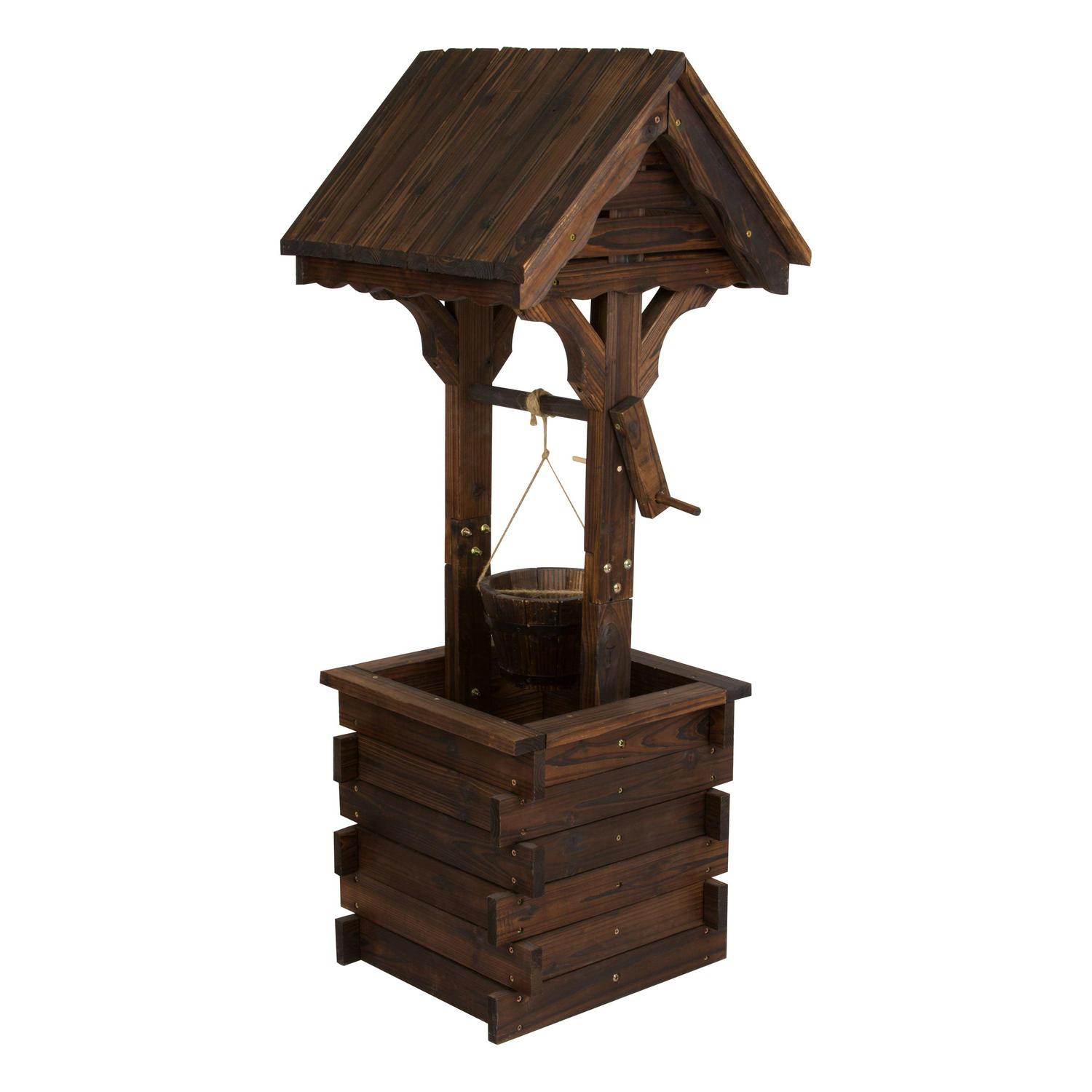 Shine Company Decorative Cedar Wishing Well, 48��� Brown Wood, Garden Ornament