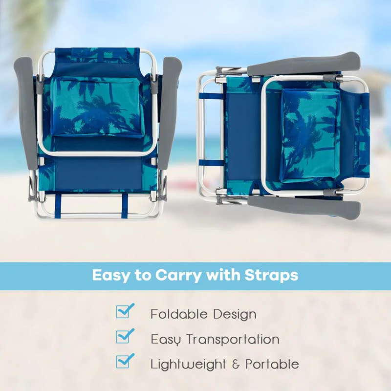 2 Pack 5-Position Outdoor Folding Backpack Beach Chair & Table Set, Patio Lawn Camping Chair Beach Sling Chair