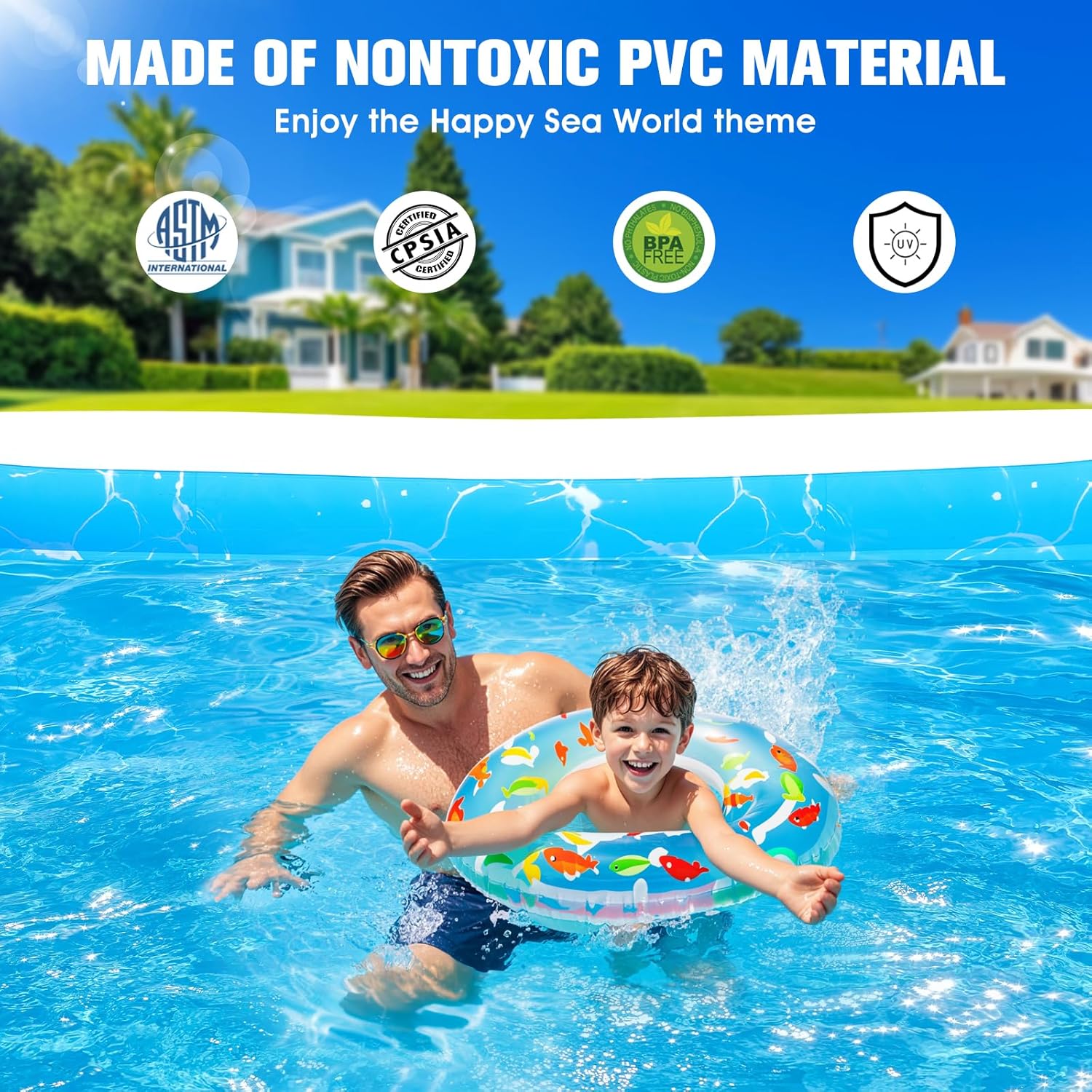 Inflatable Pool with Seat and Pool Lights, Durable Thickened Large Size Family Inflatable Pools for Adults Blow Up Pools,105
