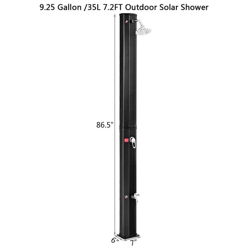 7.2 FT 9.3 Gallon Solar Heated Shower for Poolside Beach Spa, 2-Section Outdoor Shower with Foot Shower Tap
