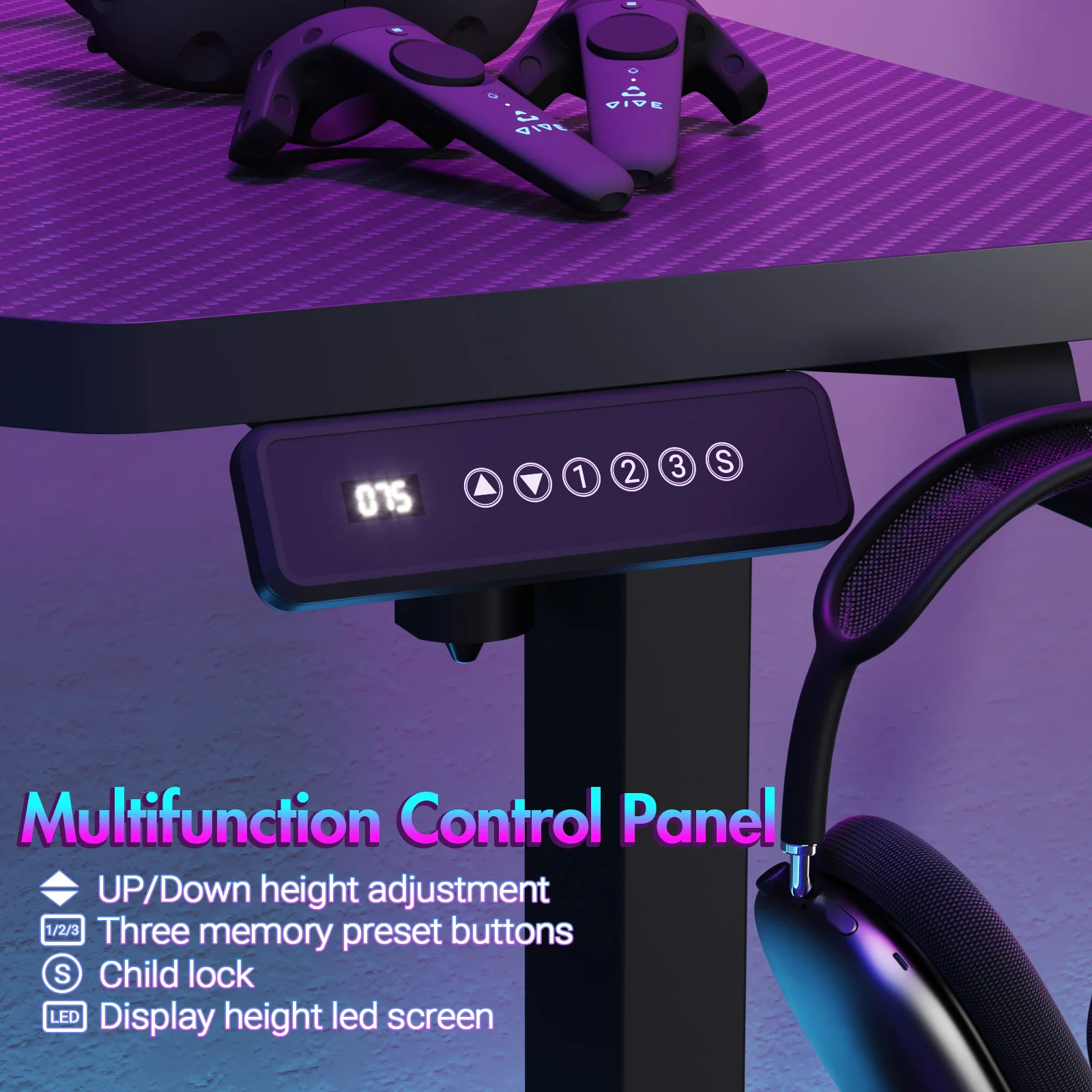 Electric Standing Gaming Desk RGB LED 120cm