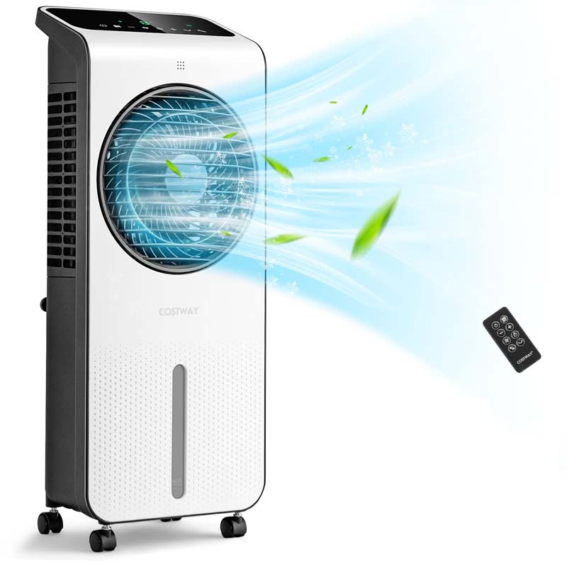 Portable Evaporative Air Cooler, 3-in-1 Swamp Cooler with Fan & Humidifier, 360�� Rotating Fan Blade, 12H Timer