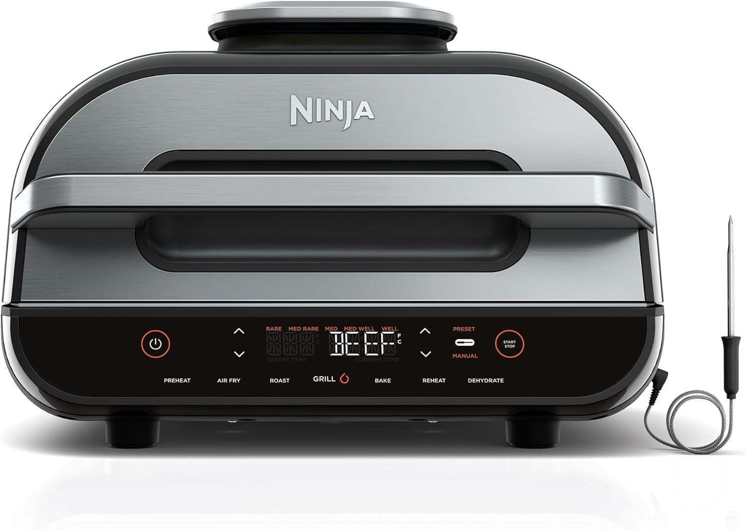 Ninja Foodi Smart XL Grill & Air Fryer, Multi-Functional Includes Cooking Pot & Crisper Basket, AG551ANZ, Stainless Steel & Black