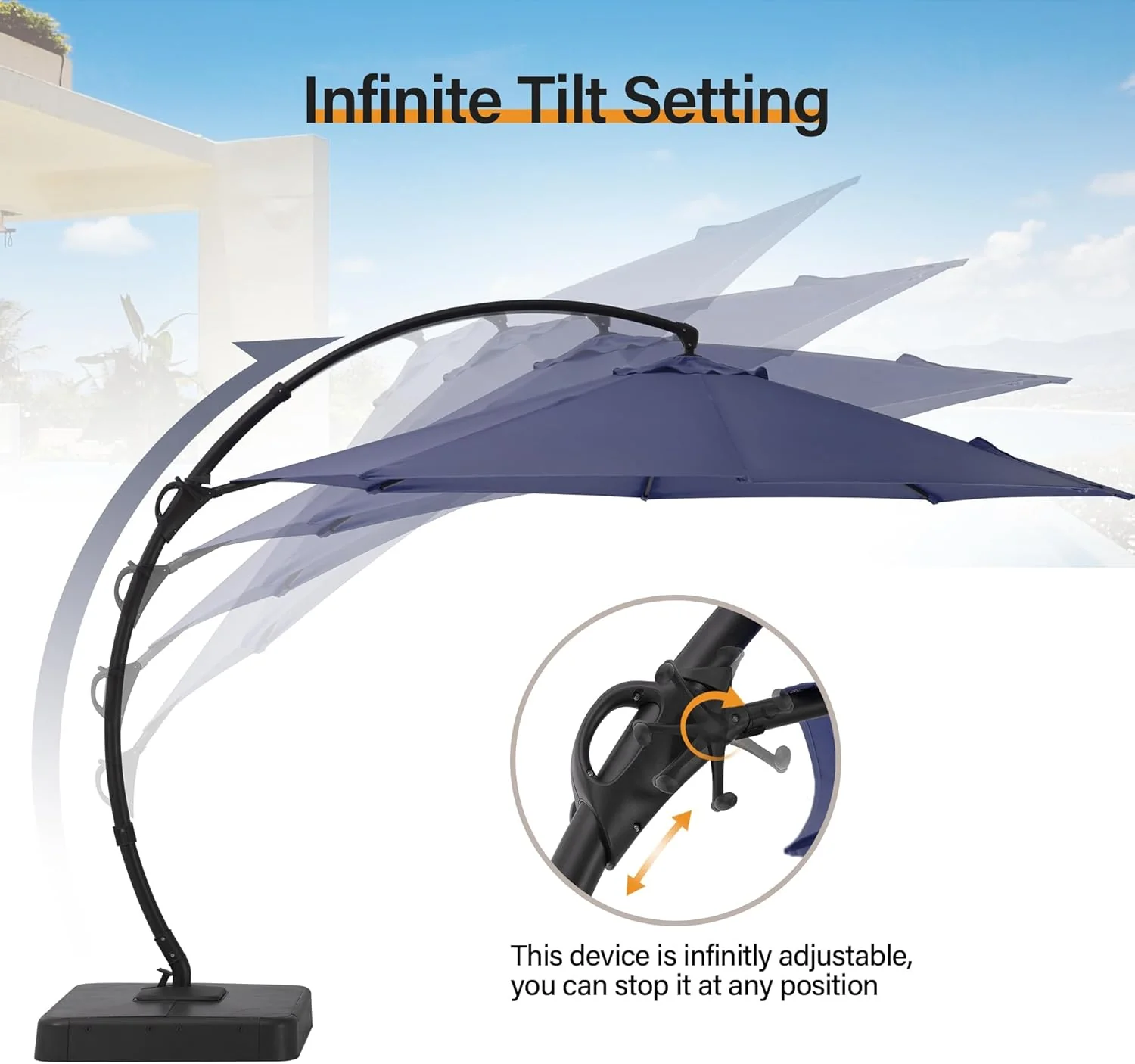 LAUSAINT HOME Outdoor Patio Umbrella with Base included, 11 FT Deluxe Curvy Cantilever Umbrella Heavy Duty Offset Hanging Umbrella with 360�� Rotation for Market, Pool, Garden, Backyard, Deck (Beige)