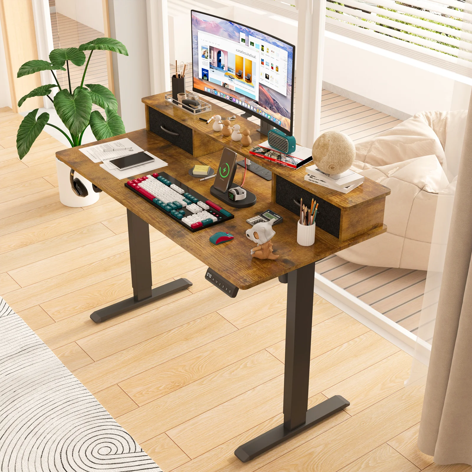 Electric Standing Desk with Monitor Stand