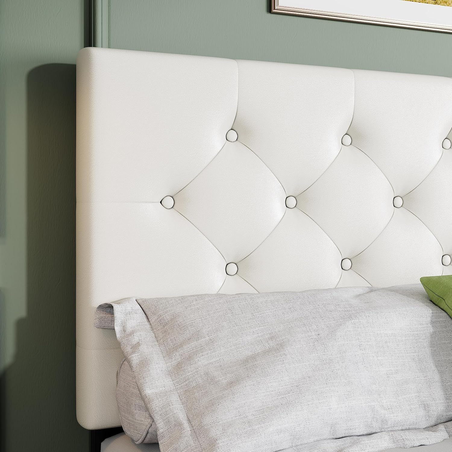 Allewie Upholstered Queen Size Platform Bed Frame with 4 Storage Drawers and Headboard, Square Stitched Button Tufted, Mattress Foundation with Wooden Slats Support, No Box Spring Needed, Light Grey