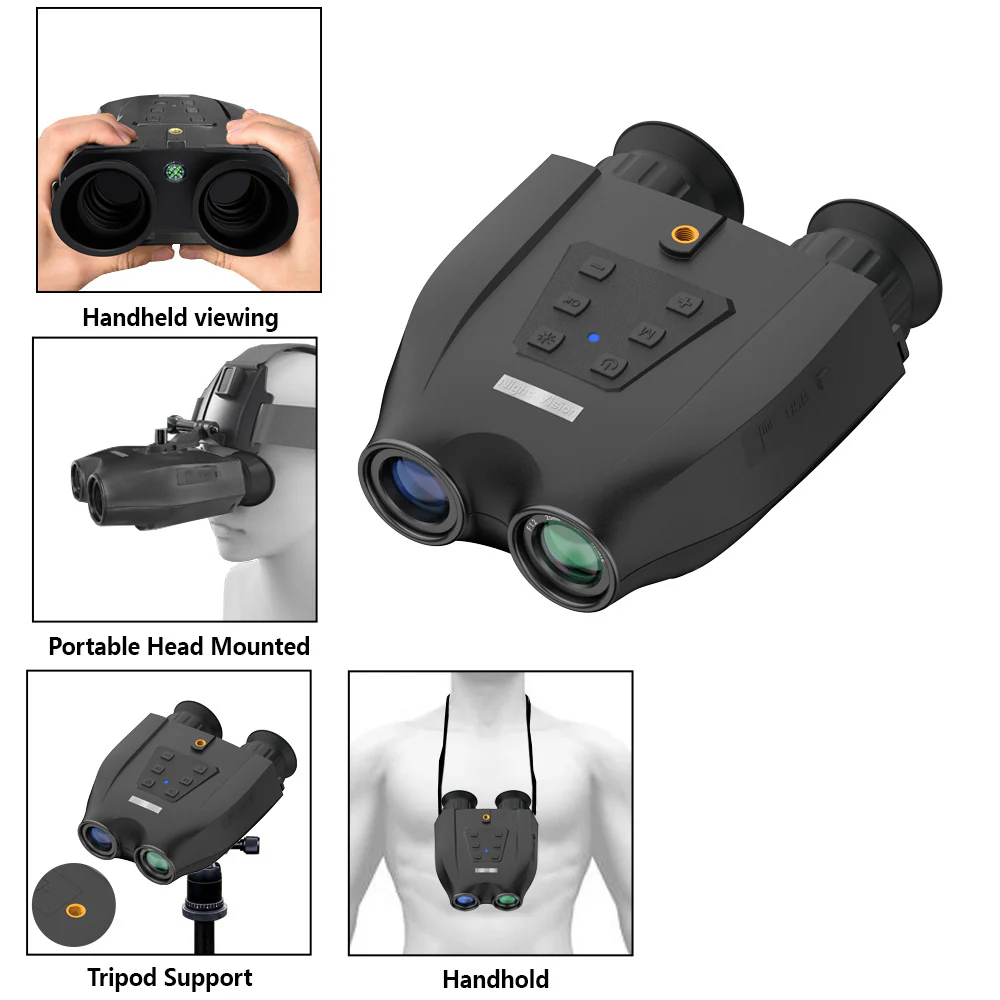 Black Professional HD Digital Night Vision Binoculars - 6X Optical Zoom, IR Illumination, Record 2.5K Video & 48MP Photos