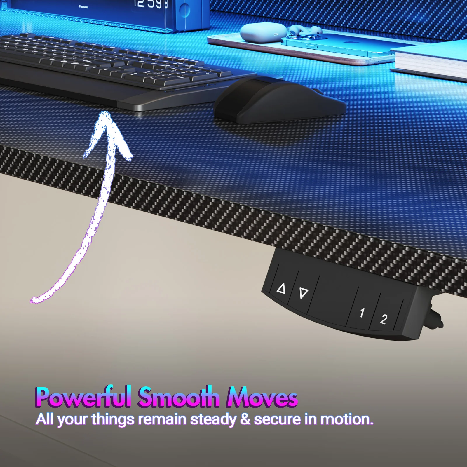 LED RGB Light Electric Standing Desk Black