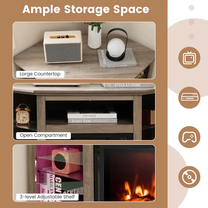 Modern Corner Fireplace TV Stand with LED Lights for TVs up to 50
