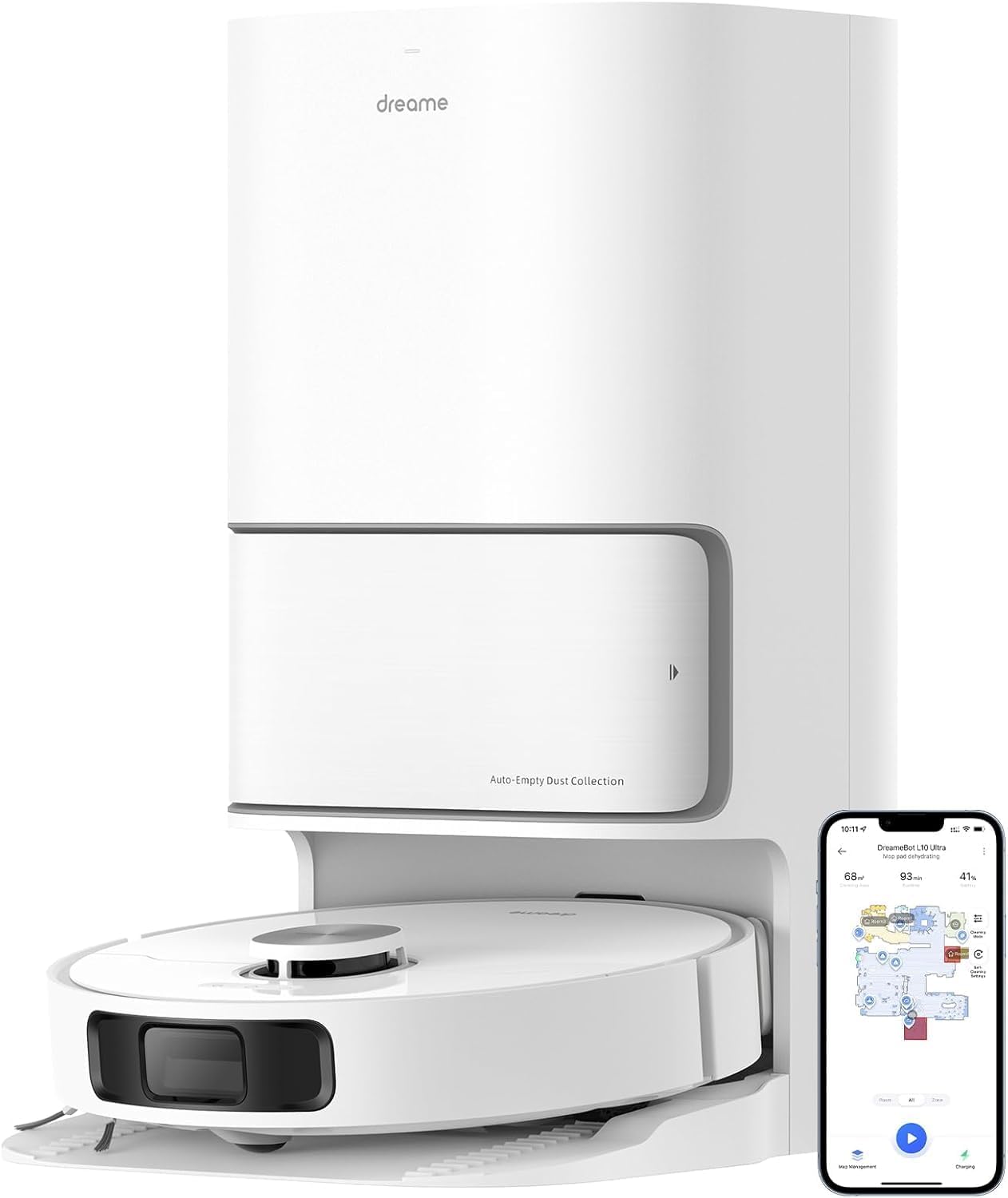 dreame L10s Ultra Robot Vacuum and Mop, Auto Mop Cleaning and Drying,Self-Refilling andSelf-Emptying Base for 60 Days of Cleaning,5300Pa Suction and AI Navigation