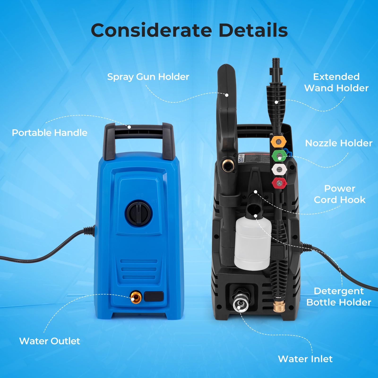 Electric Pressure Washer, 1900 PSI 1.8 GPM High Pressure Power Washer w/ 4 Quick Connect Nozzles