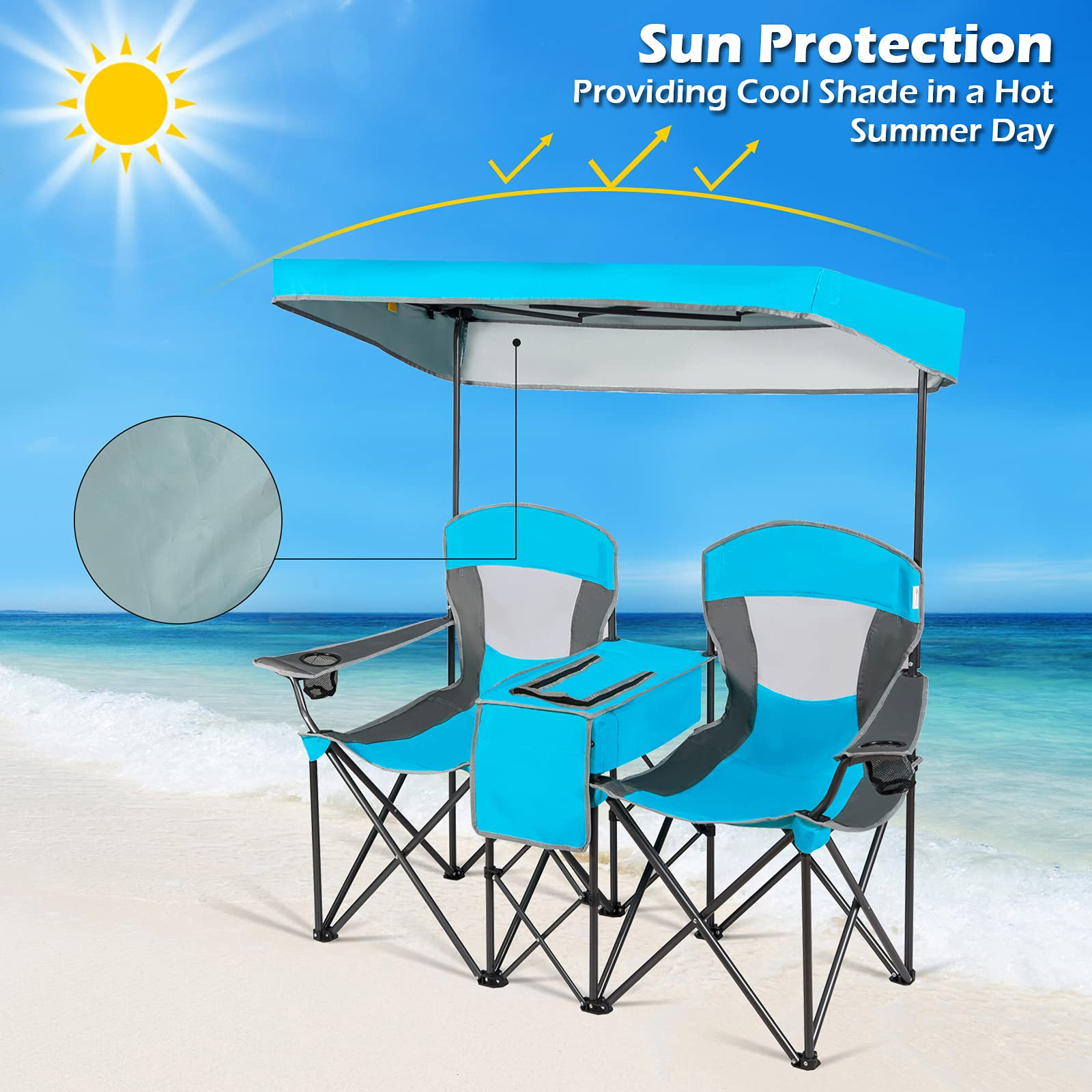 Double Camping Seat w/Shade Canopy