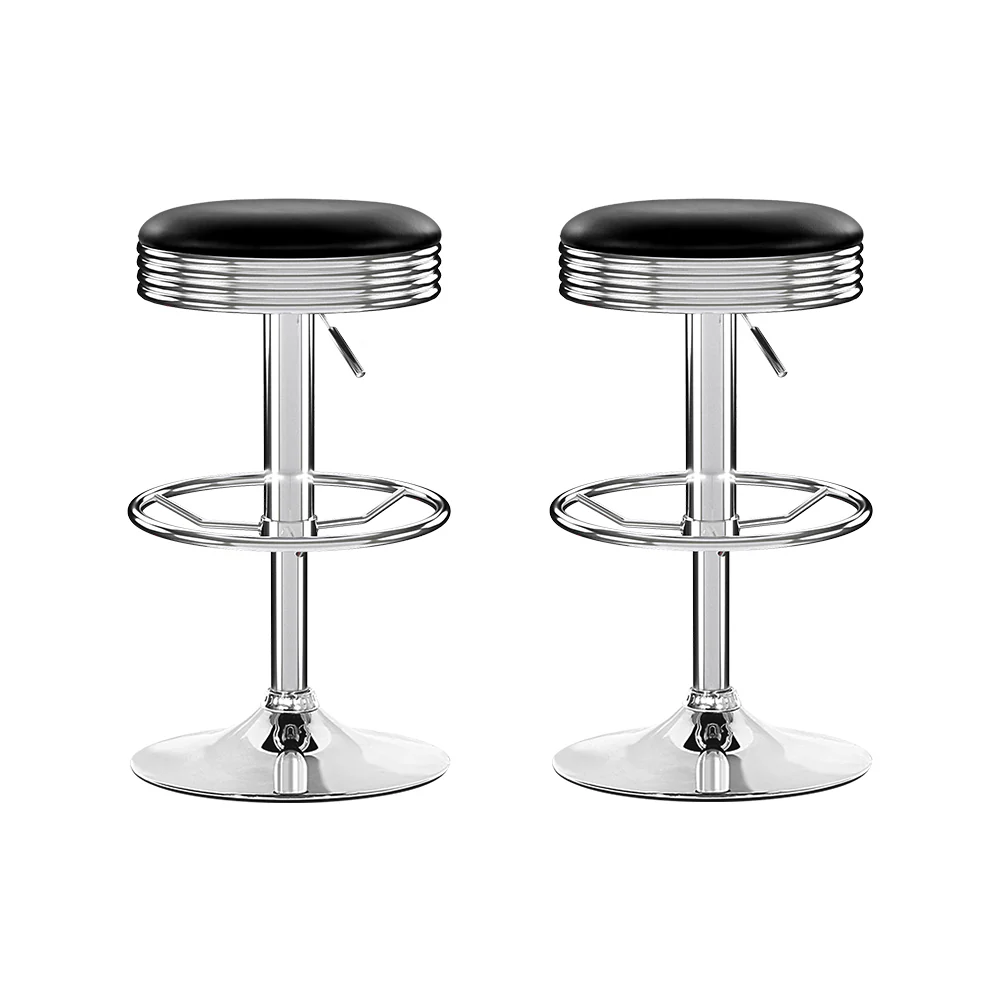 Artiss Set of 2 Backless PU Leather Bar Stools - Black and Chrome
