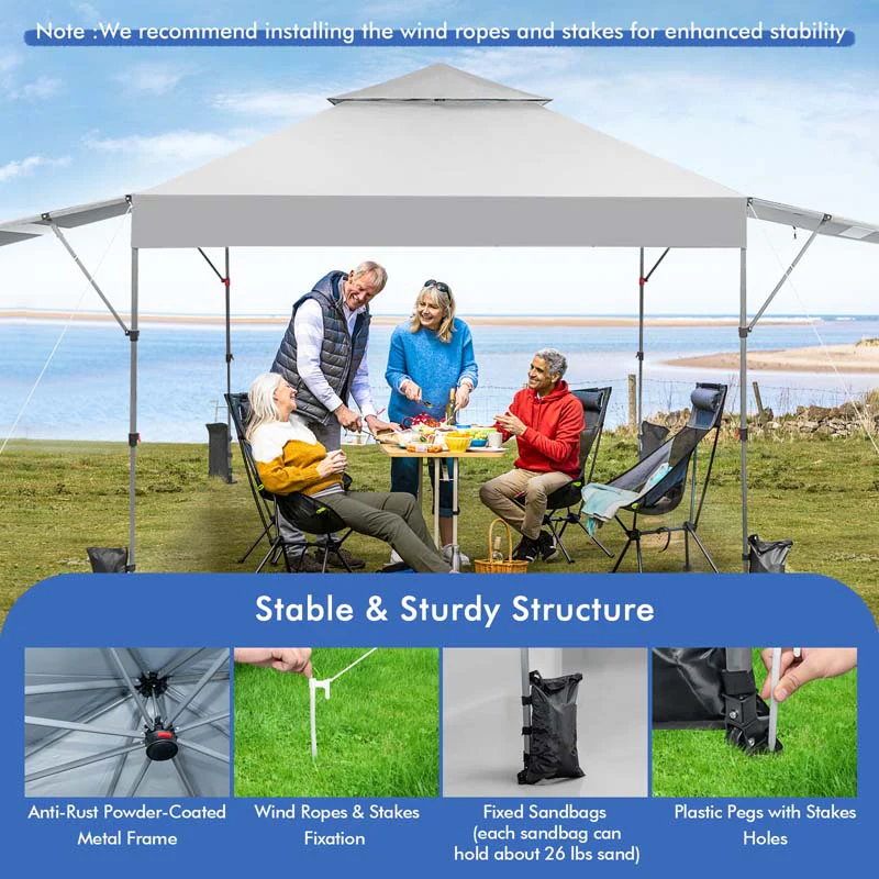 10 x 17.6 FT Outdoor Instant Pop-up Canopy Tent for Market Picnic with Dual Half Awnings & Wheeled Bag