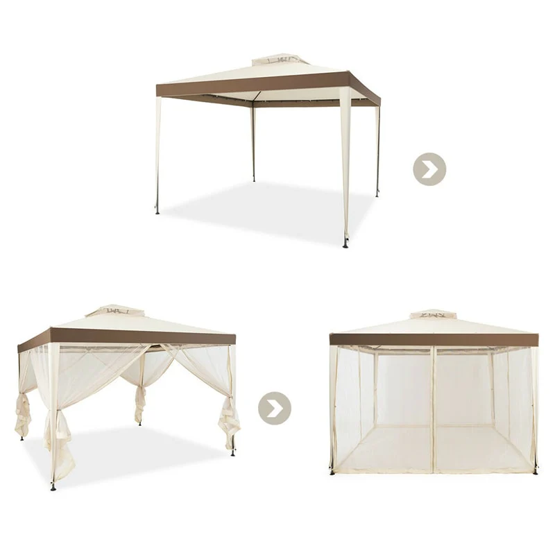 10 x 10 FT Patio Steel Gazebo with Netting, Vented Outdoor Canopy Gazebo Tent for House Party