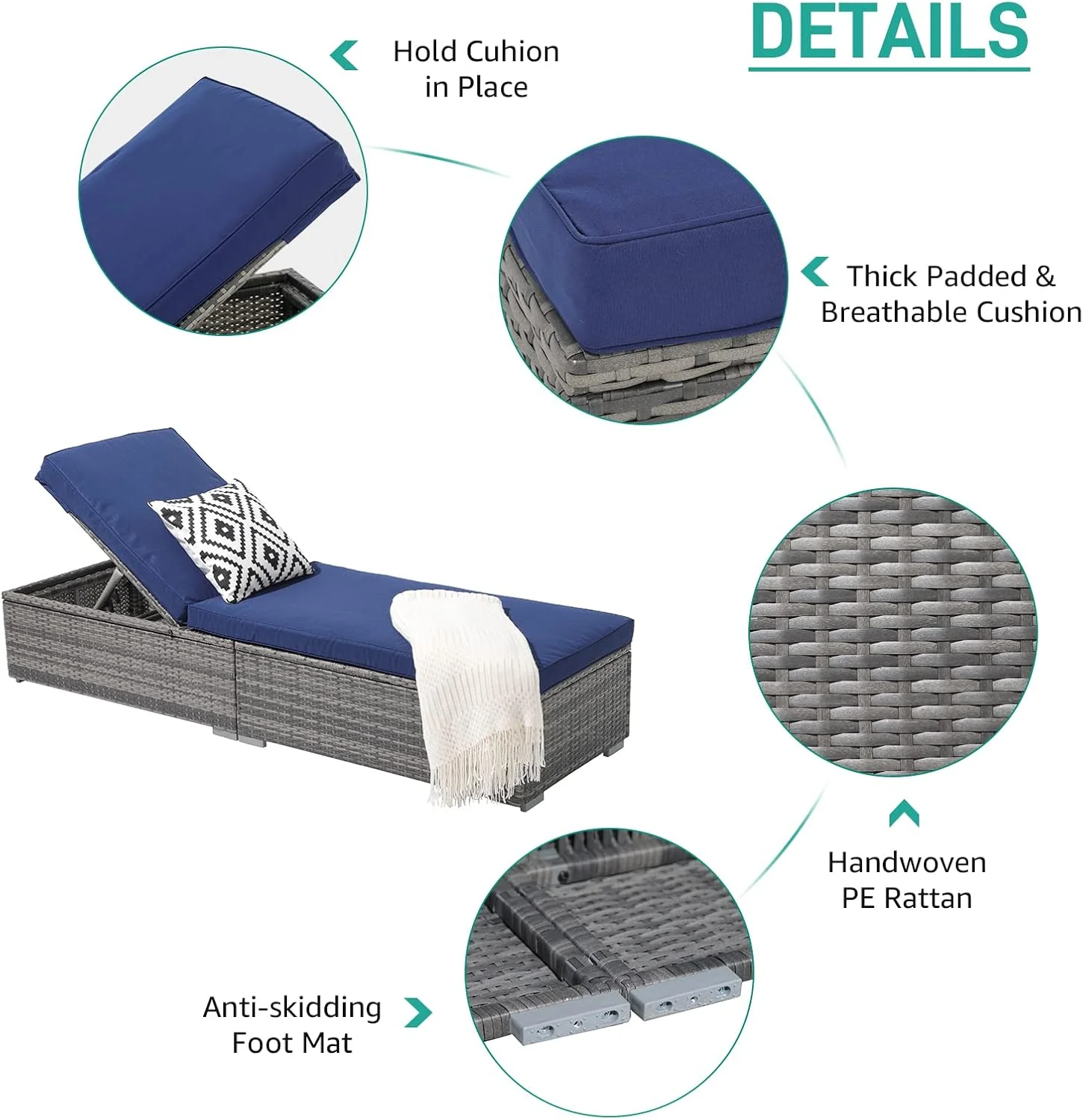 Patiorama Outdoor Patio Lounge Chair, Elegant Reclining Adjustable Pool Rattan Chaise Chair with Beige Cushion, Brown PE Wicker, Steel Frame, Set of 2