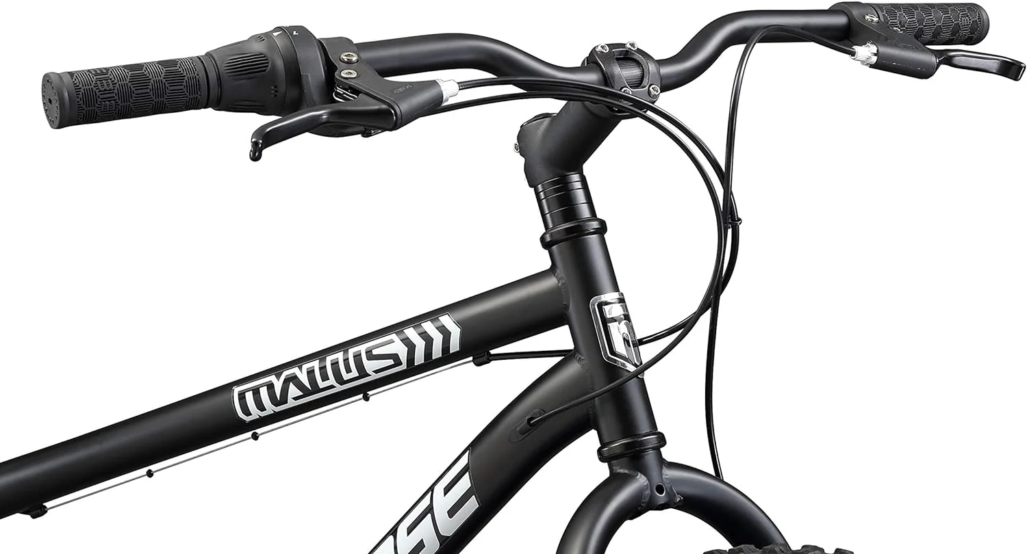 Malus Mens and Women Fat Tire Mountain Bike, 26-Inch Bicycle Wheels, 4-Inch Wide Knobby Tires, Steel Frame, 7 Speed Drivetrain, Shimano Rear Derailleur, Disc Brakes