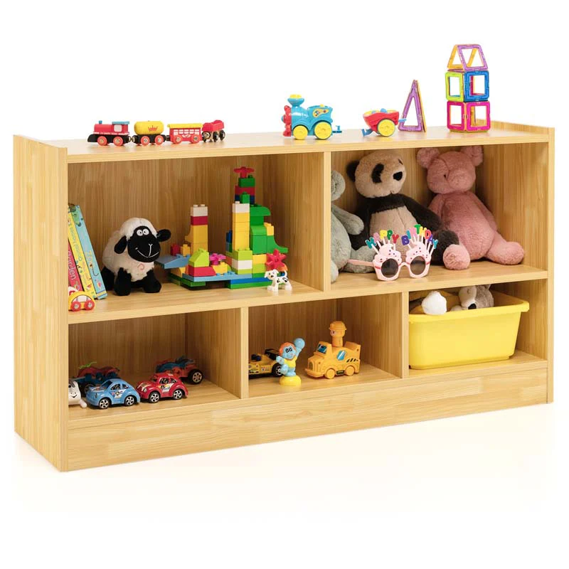 2-Shelf Kids Bookcase 5-Cube Wood Toy Storage Cabinet Organizer for Classroom, Playroom, Nursery, Kindergarten
