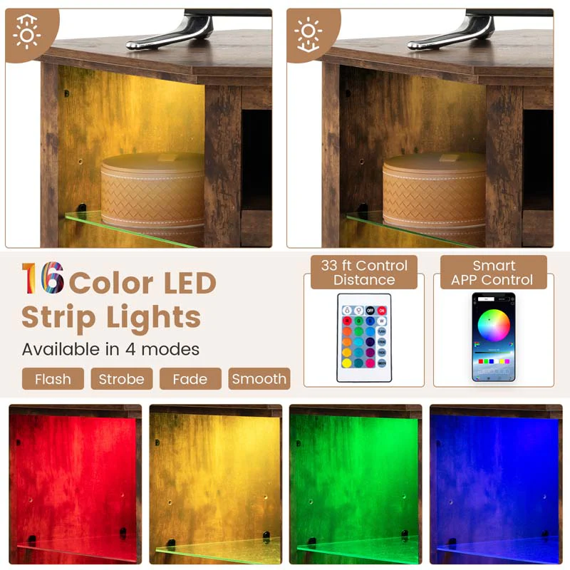 Modern Corner Fireplace TV Stand with LED Lights for TVs up to 50