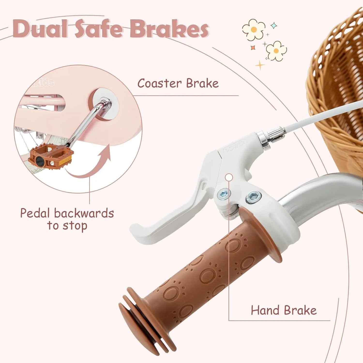 2024 OLAKIDS Kids Bike, 14 16 18 Inch Toddlers Bike with Removable Training Wheels and Rattan Basket, Safety Bell, Adjustable Seat and Handlebar, Children��s Bicycle for Girls Boys Age 3-8