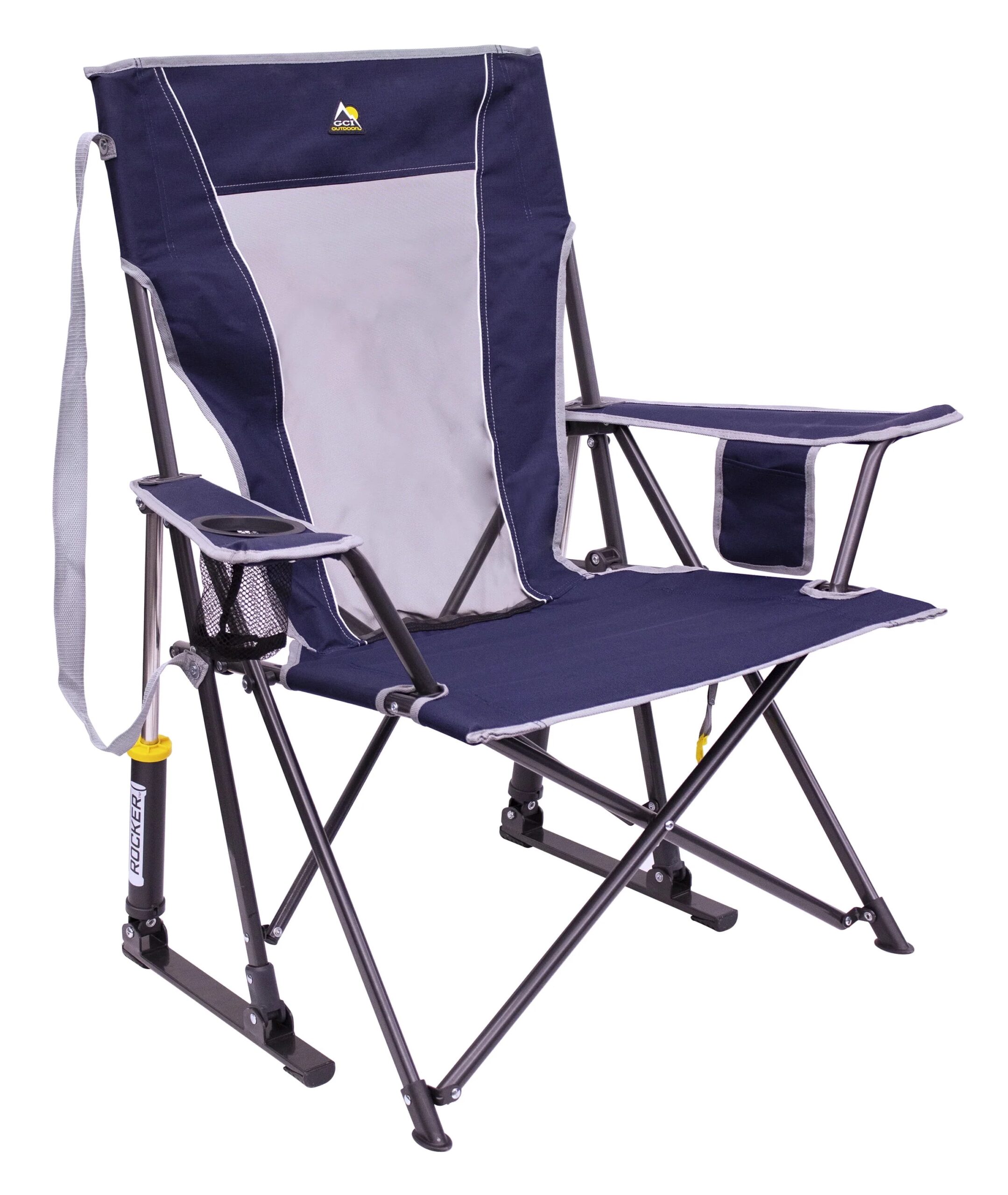 GCI Outdoor Comfort Pro Rocker Foldable Camp Chair, Indigo �C Durable, Portable, with Beverage Holder & Phone Pocket